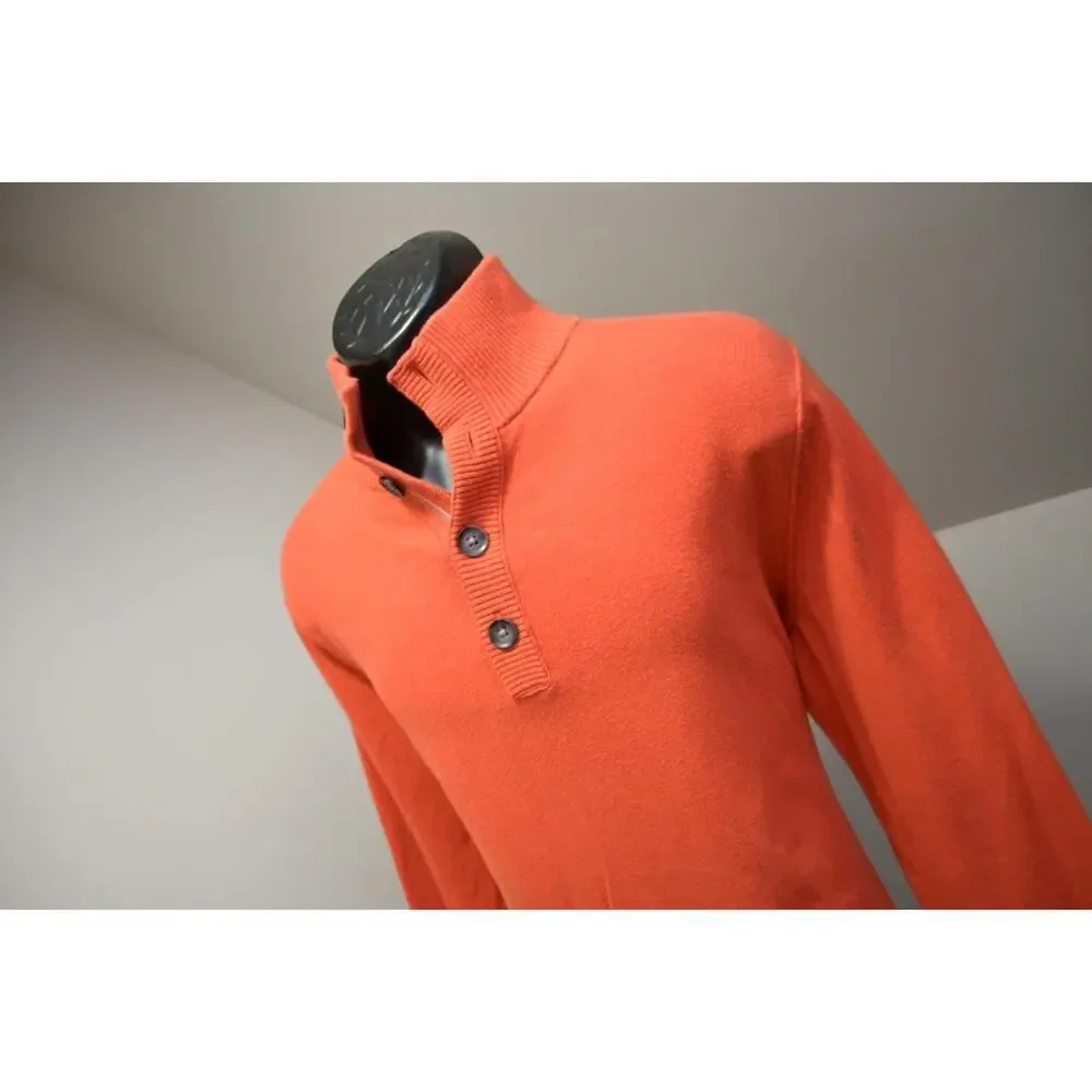 Banana Republic Orange Button Neck Sweater Cotton‎ Cashmere Mens Size Large